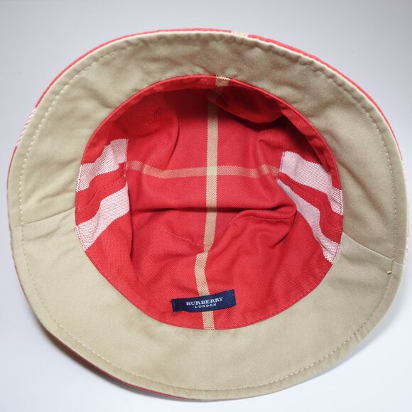 Burberry London Beige & Red Plaid Nova Check-Trimmed Bucket Hat, Size Small - Picture 6 of 8